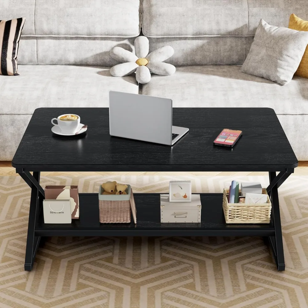 طاولة قهوة مستديرة حديثة وبسيطة مع رف تخزين، طاولة مركزية لغرفة المعيشة مصنوعة من المعدن الخشبي على الطراز الصناعي #6