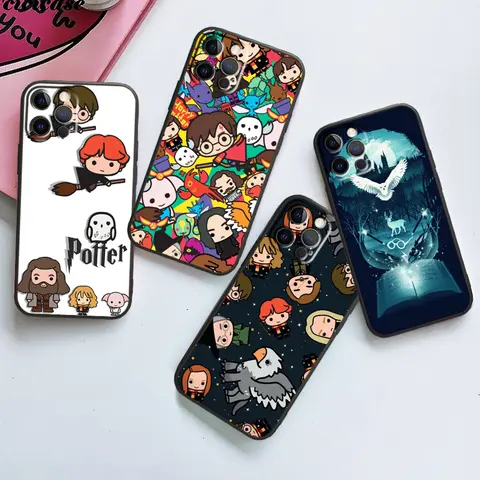 H-H-Harries Logo P-Potteres Art para iPhone 15 14 13 12 11 XS XR X 8 7 SE Pro Max Plus Mini funda trasera negra para teléfono