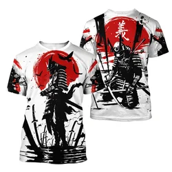 Retro Cotton Men's T-shirt, Short Sleeved Casual Wear, Round Neck, Oversized, Japanese Samurai Style, Punk,