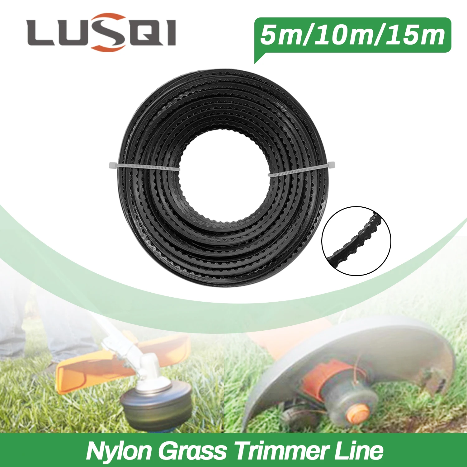 LUSQI 5M/10M/15M Trimmer line Serration Garden Mowing rope Brushcutter Cutting Rope Long Circle Roll Grass Replacement