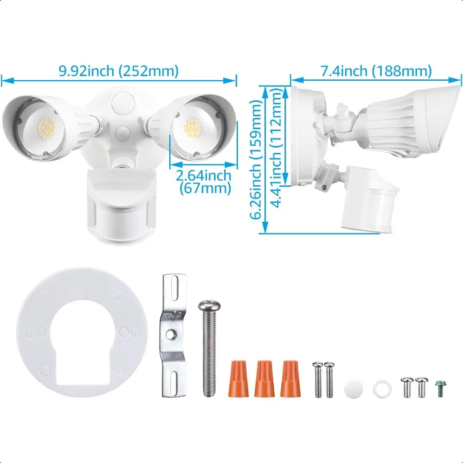 LED Security Light Motion Sensor Flood Lights 3000K 4000K 5000K Selectable Adjustable 2Head White