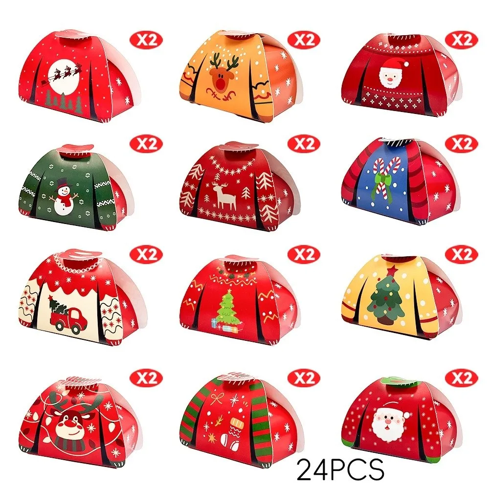 

24PCS Assorted Candy Christmas Sweater Candy Box Sweater Shape 3D Christmas Candy Boxes Paper Merry Christmas Decorations