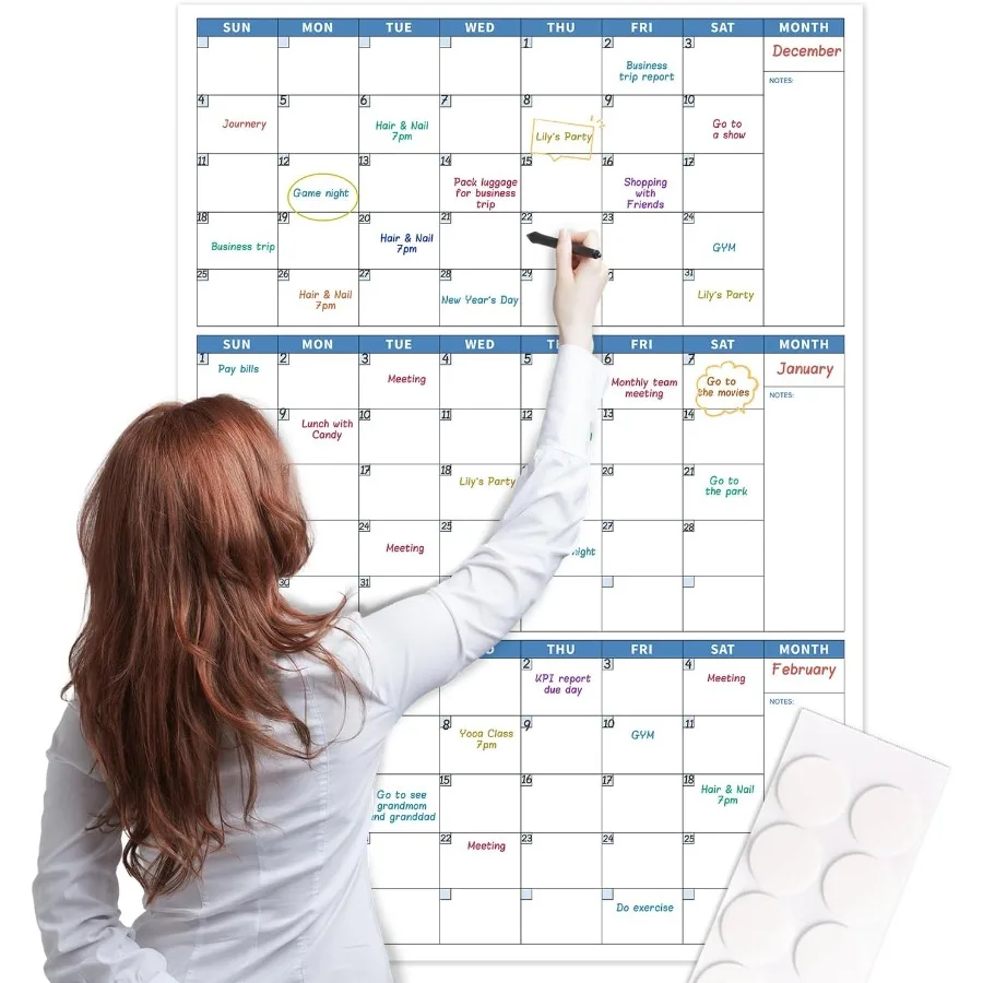 

Dry Erase Calendar for Wall - Undated Wall Calendar 3-Month 28" x 40" Large Dry Erase Calendar for Wall Yearly Wall Calendars 3