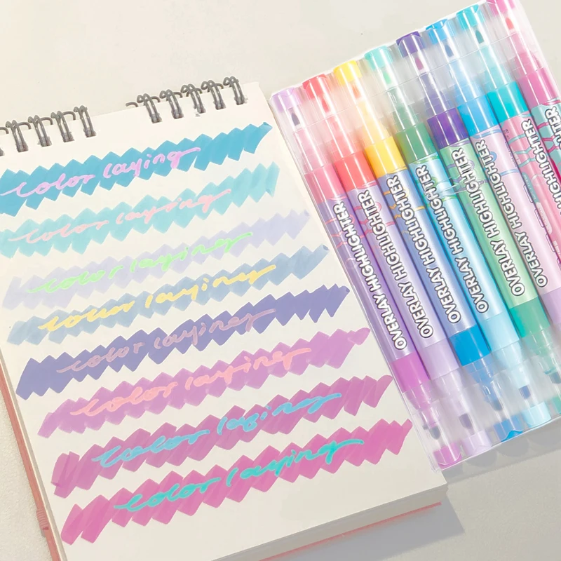 

16 Colors Magic Overlay Highlighter Pen Set Student Diary Scrapbook Painting DIY Making Kawaii Stationery Stackable Markers