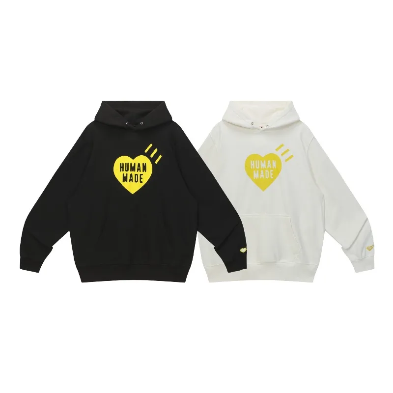 Human Made Winter Fleece Hoodie Heart Print Oversize Pullover Streetwear Top