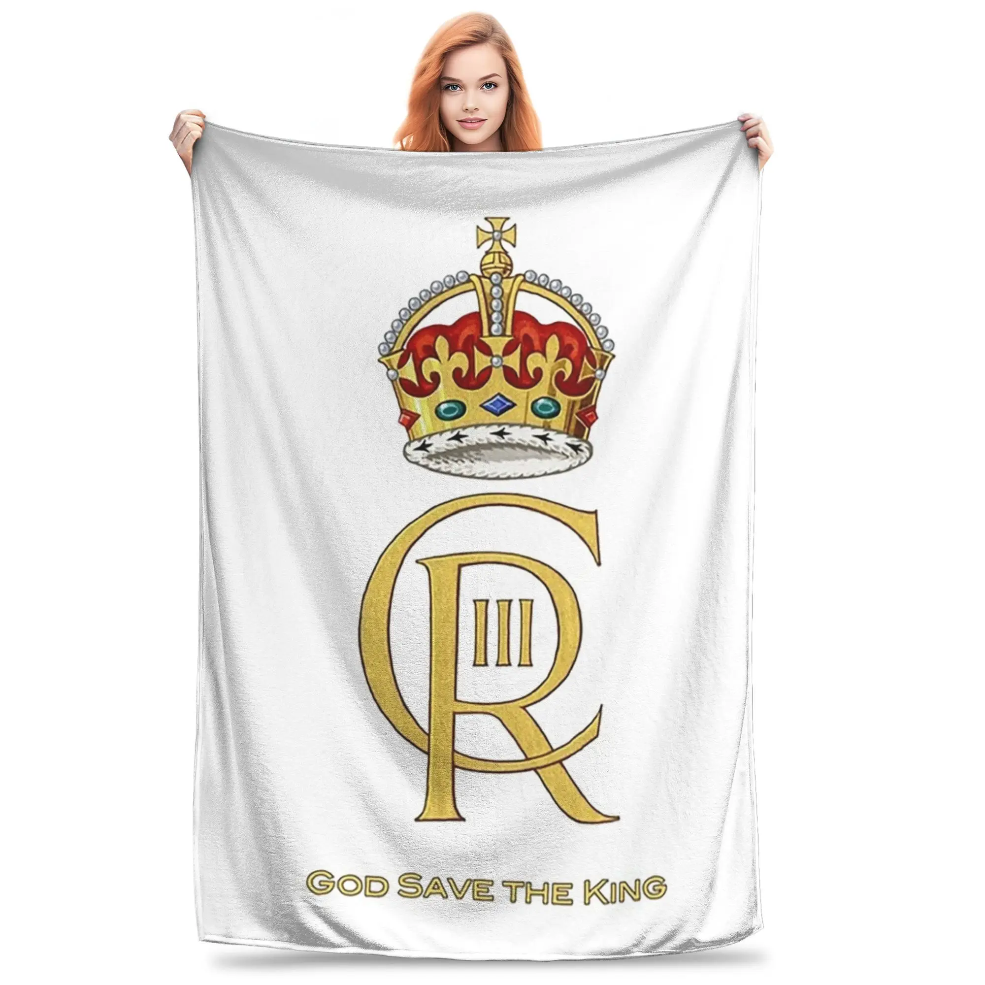 Charles III Royal Cypher, King Charles III, Charles Rex Blankets Soft Warm Flannel Throw Blanket Cover for Bed Picnic Home Sofa