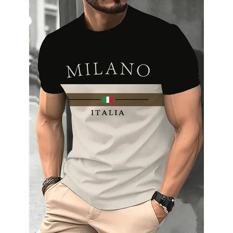 3D Print Crew Neck T-Shirt Polyester Fiber Casual Comfortable round Neck Short Sleeve Full Body Print Men's Tee Fashion Top