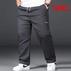 Plus Size 12XL Pants Men Casual Trousers Elastic Waist Straight Pants Male Fashion Grey Black Pants Big Size 10XL 12XL