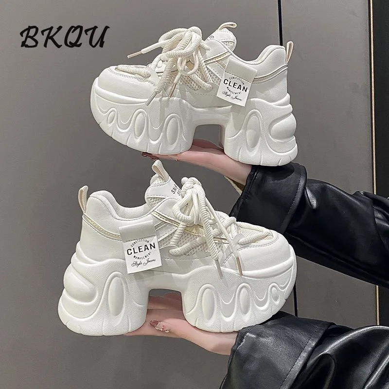 

BKQU Increase Korean Daddy Shoes Women 2024 Summer New Trend Small Platform Shoes Thick Sole Casual Sports Shoes Design Sense