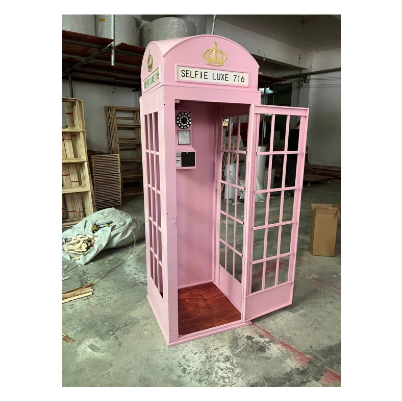 

Комплект британской телефонной будки, Лондонская ретро телефонная будка ручной работы, Свадебный декор, декор для бара, розовая телефонная будка