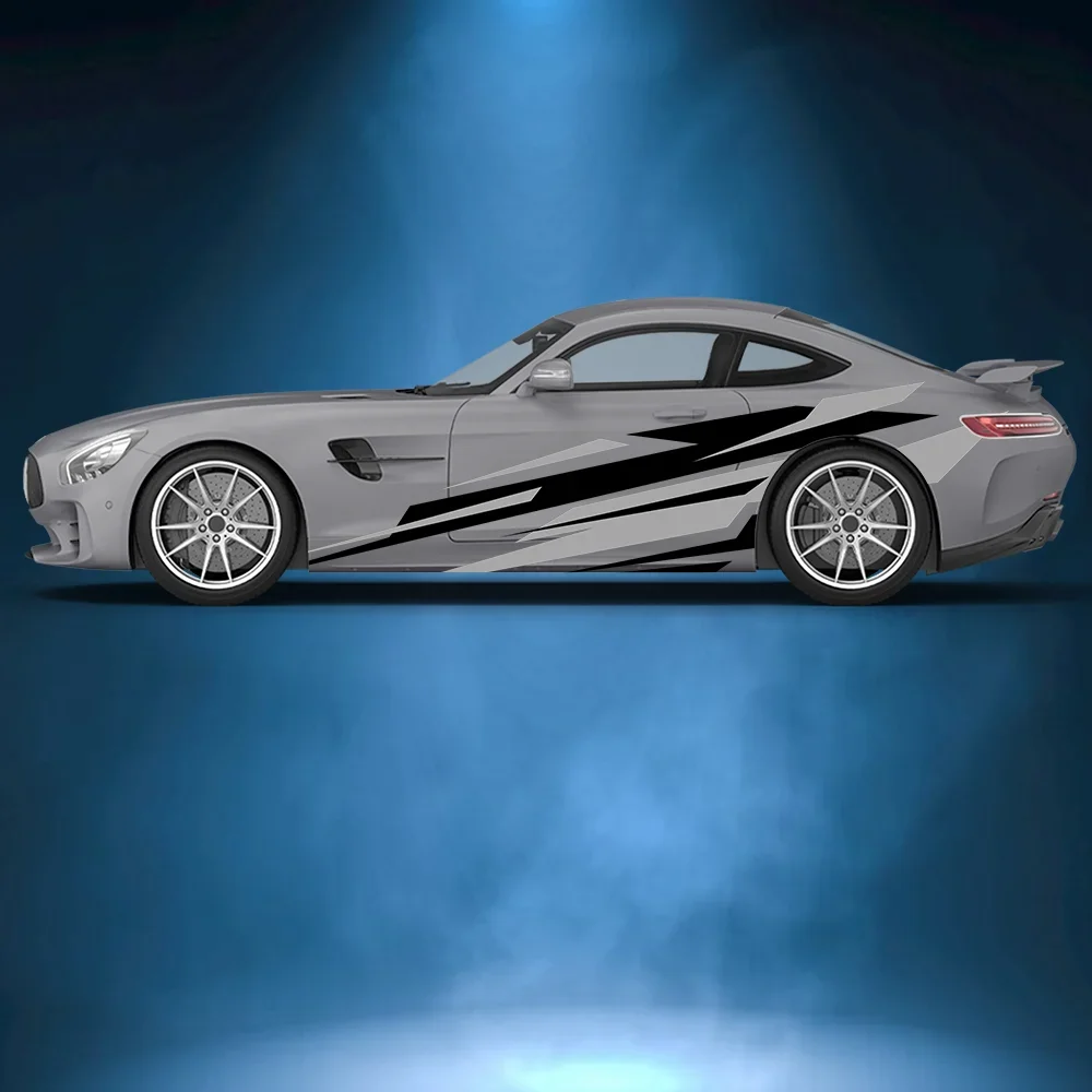 

Black & Gray Racing Stripes Car Side Sticker Vinyl Self-adhesive Paper Motorsport Paint Decal Suitable for Car Truck Suv