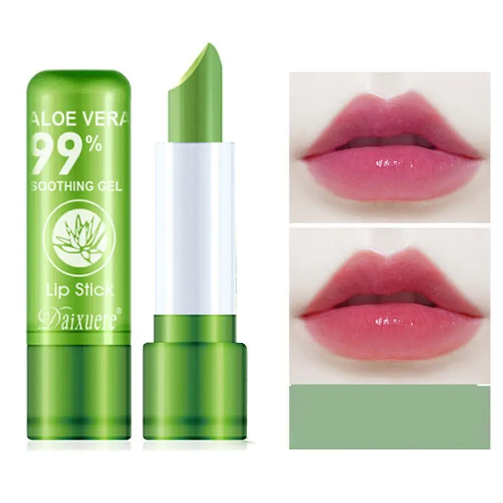 2 Stück Aloe Vera Lippenstift, langlebige Lippenpflege, nahrhafter, prallerer Lippenbalsam, Feuchtigkeitscreme, magische Temperatur, Farbwechsel, Lipgloss