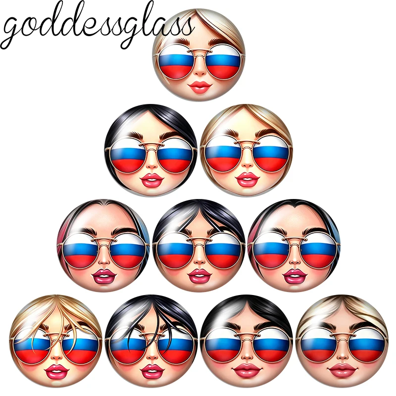 Russian flag sunglasses Matryoshka doll face 12mm/18mm/20mm/25mm Round photo glass cabochon flat back Accessories DIY jewelry