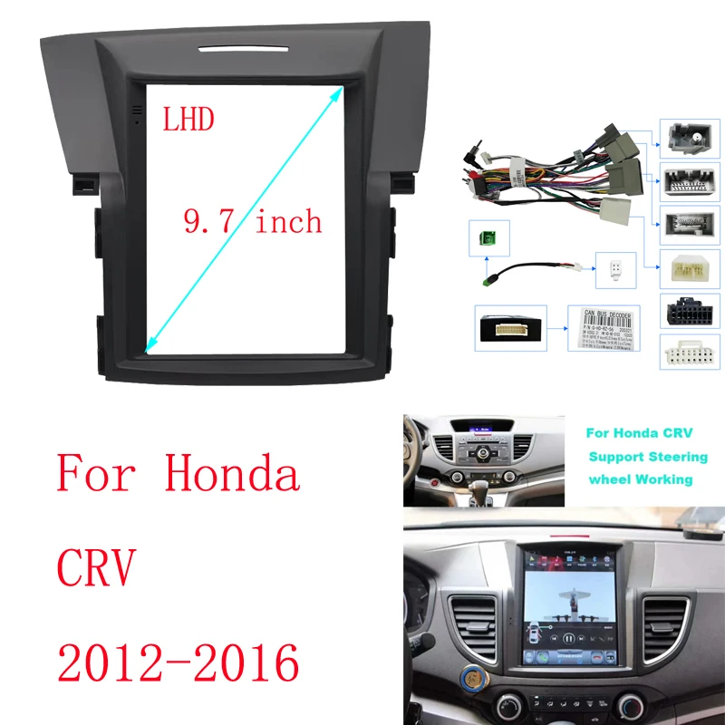 

Автомобильный радиоприемник 9,7 дюйма, 2 Din, облицовка для Honda CRV 2012-2016, мультимедийная рамка в стиле Tesla, видеоплеер, навигация, DVD-панель, комплект отделки