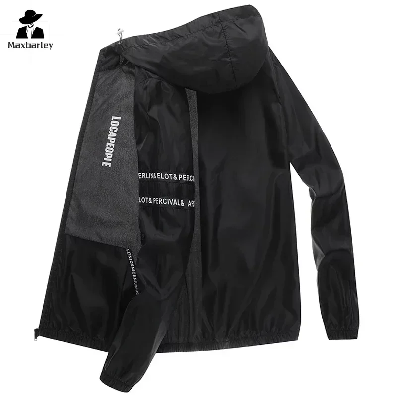 Ropa de protección solar de verano para hombre, chaqueta informal impermeable de secado rápido con capucha para bicicleta, cortavientos de piel fina para senderismo de talla grande