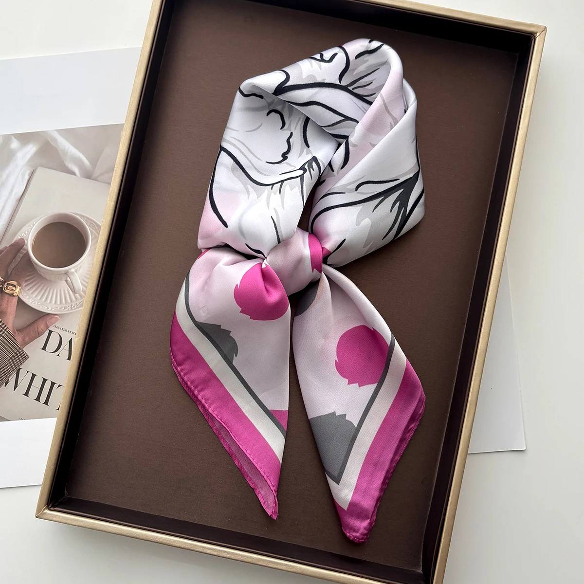 

Женский шарф-платок из имитации шелка с цветочным принтом, атласный квадратный платок, повязка для волос, женские шарфы, шали, накидки