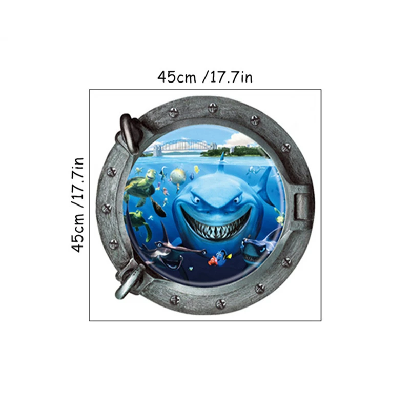 Sea View Submarine Window Fish Shark Turtle Vinyl Walls Art Porthole Stickers for Room Appliance Home Decoration Multi Choices