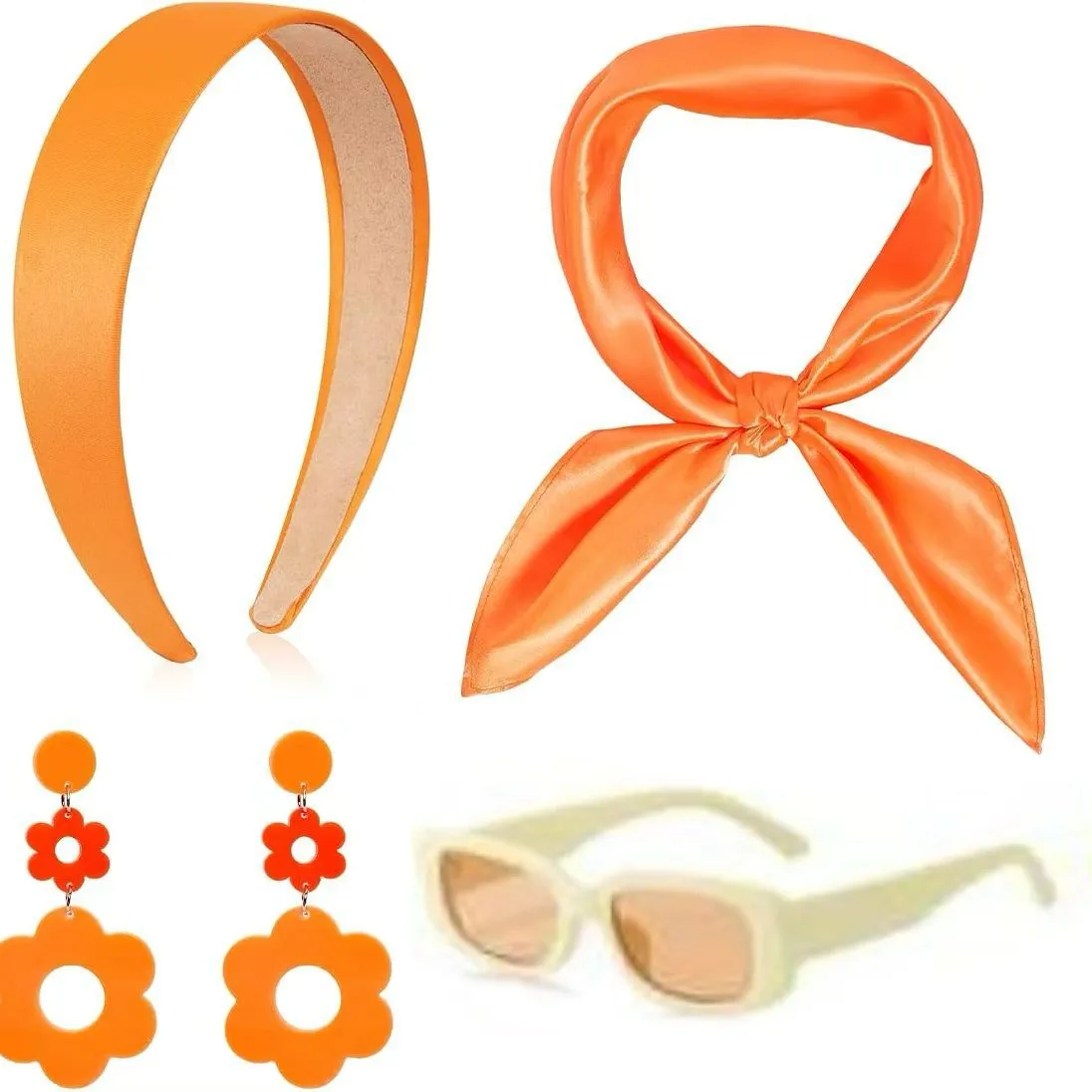 Ensemble d'accessoires de fête rétro des années 80 pour Halloween, comprenant un foulard, des boucles d'oreilles, un bandeau et des lunettes, idéal pour les costumes de scène et les accessoires de performance, ensemble de 4 pièces.