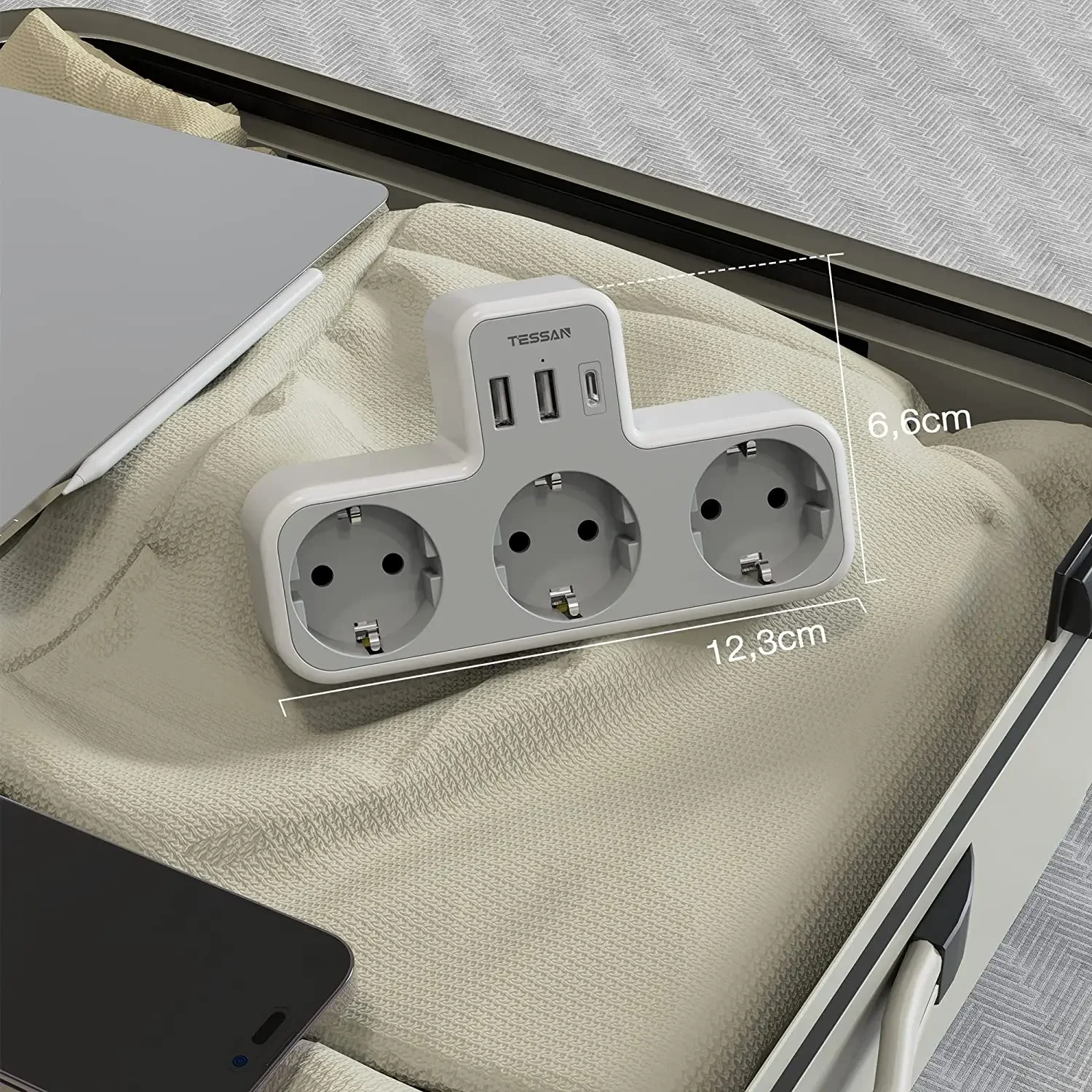 TESSAN-adaptador de enchufe USB, 6 en 1, con 3 enchufes Schuko, 2 USB-A y 1 puerto tipo C, adaptador de enchufe múltiple para el hogar