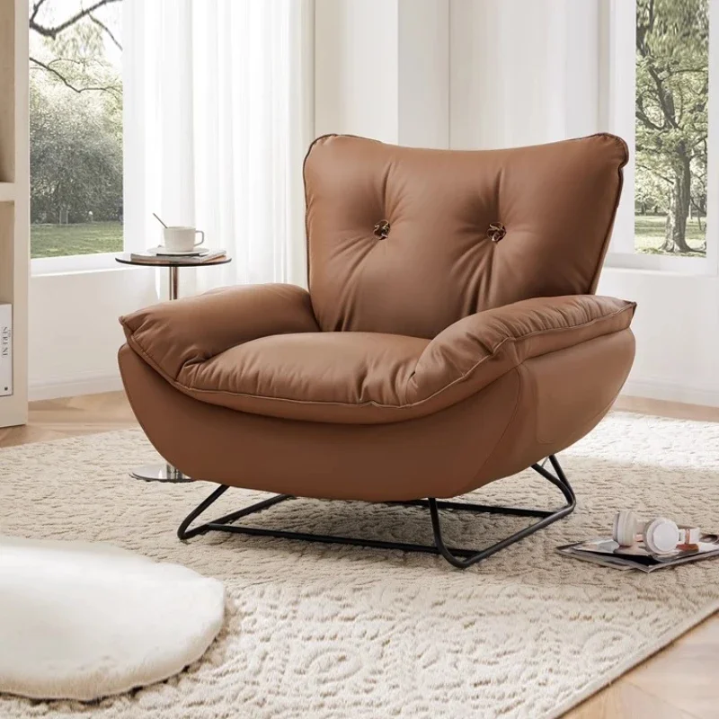 Living Room Chairs Sleepable Lie Down Simple Modern Single Sofa Leather Living Room Bedroom Cream Wind Lazy Sofa Leisure Office
