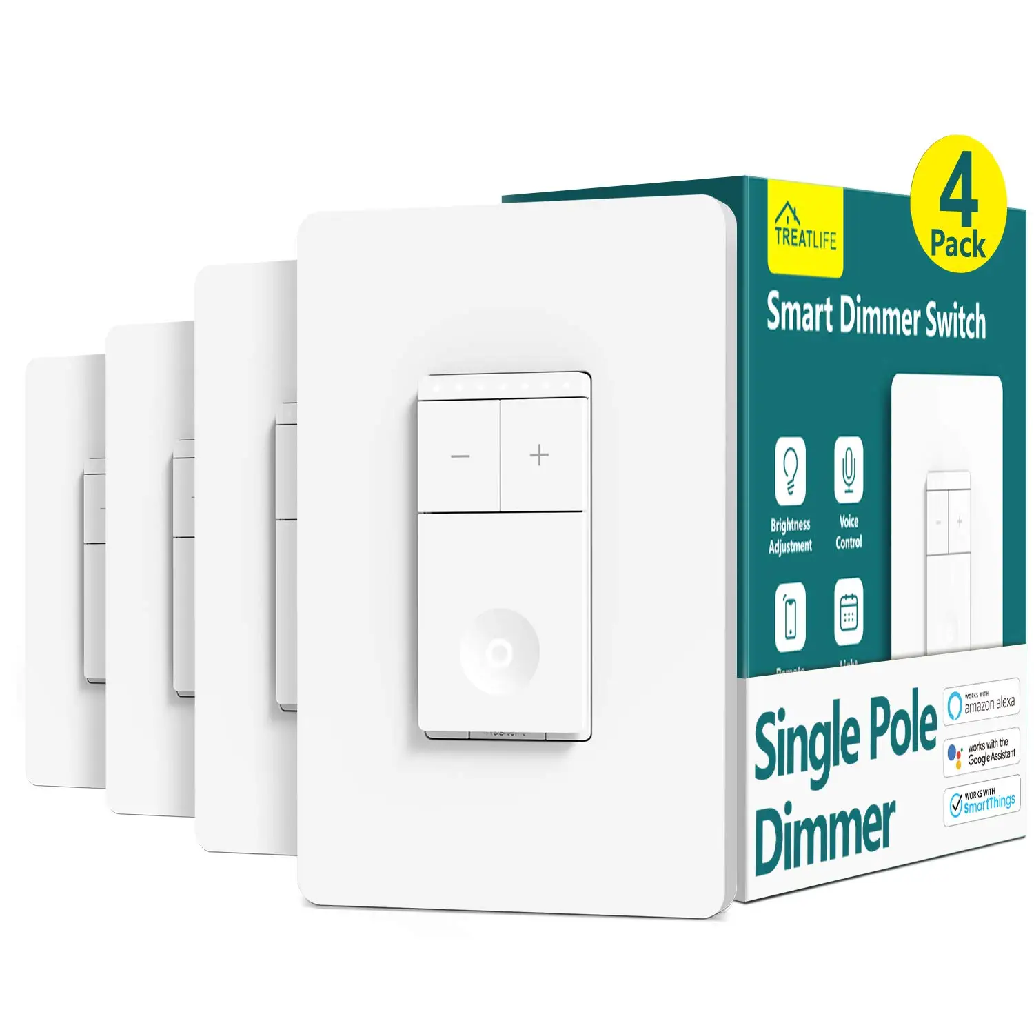 Smart Dimmer Switch 4 Pack, Smart Light Switch Works with Alexa and Google Assistant, Neutral Wire Needed, Remote Control