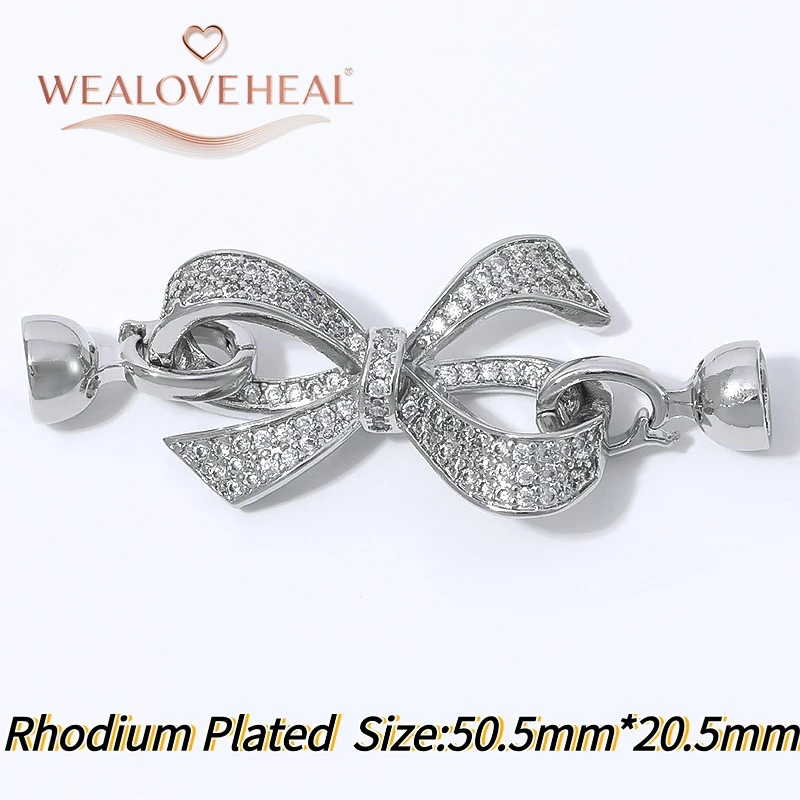 Rhodiumbeschichteter Messing-Schleifenverschluss mit Perlen, Mikro-Pavé-Zirkonia-Verbinder für DIY-Schmuckherstellung, Zubehör für Armbänder und Halsketten – Detail 20