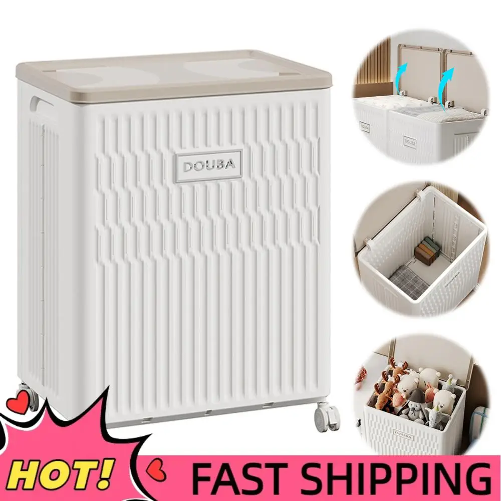 

Корзина для белья на колесиках с крышкой, складной пластиковый контейнер для хранения для спальни, ванной и прачечной