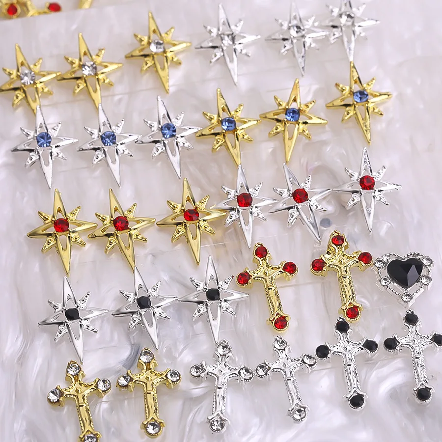 10PCS 3D Luxury Alloy Cross Nail Art Starburst Charms Starlight Accessories For Manicure Decor Beauty Nails Decoration Supplies
