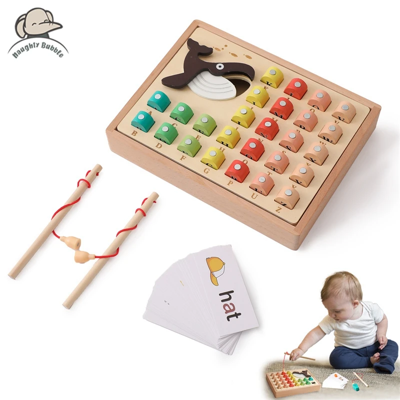 Wooden Montessori Magnetic Fishing Game 26 Alphabet Cognitive Color Toy For Children Montessori Educates Children  Delicate Gift