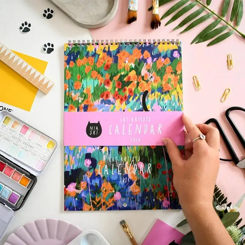 Cat Art Wall Calendar 2024 Calendar Planner From Jan to Dec Novelty 12 Month Easy Planning Wall Calendars Creative Gifts for Cat