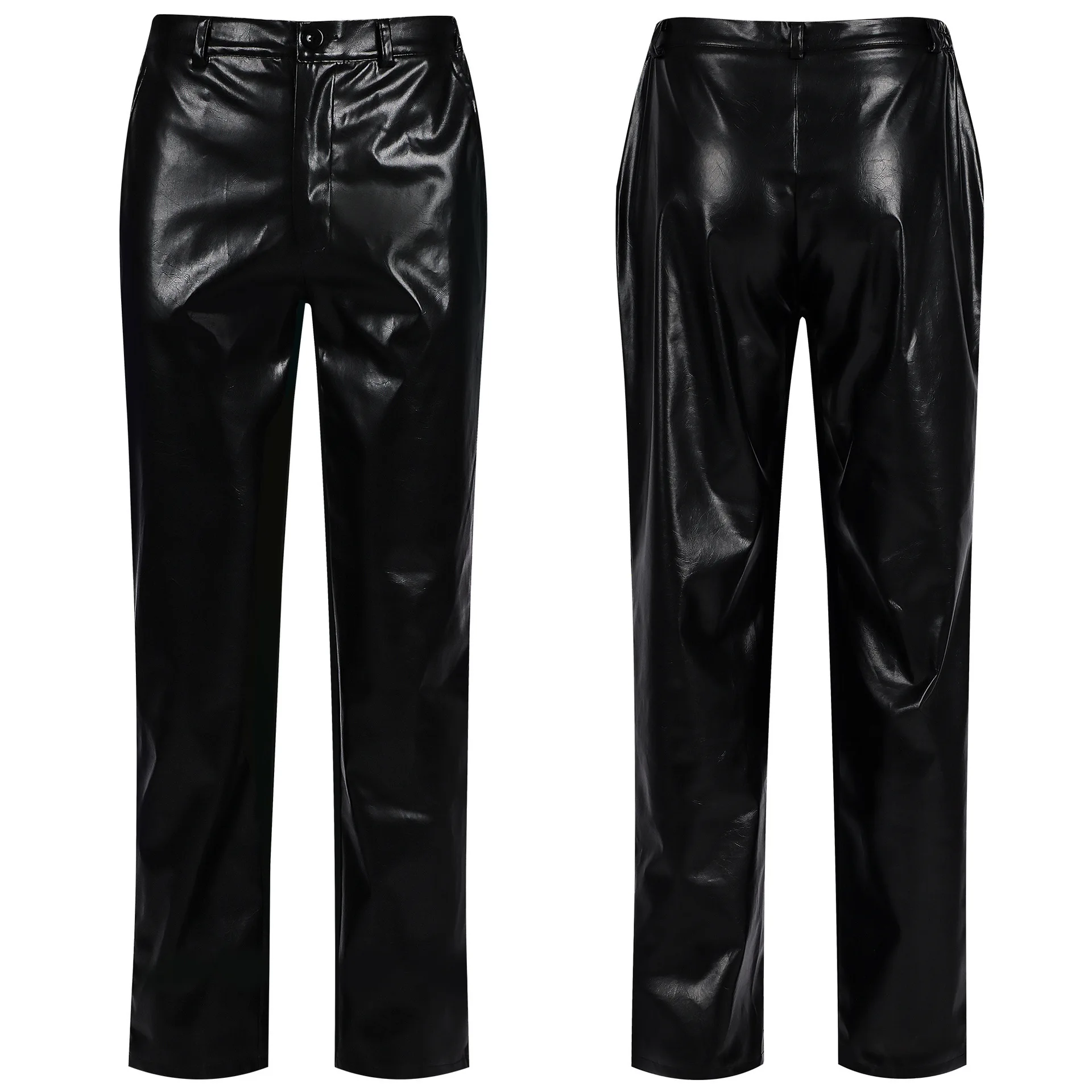 

2026 New Men's Trousers Solid Color Fashion Steampunk Men's Uniform Rock Leather Pants
