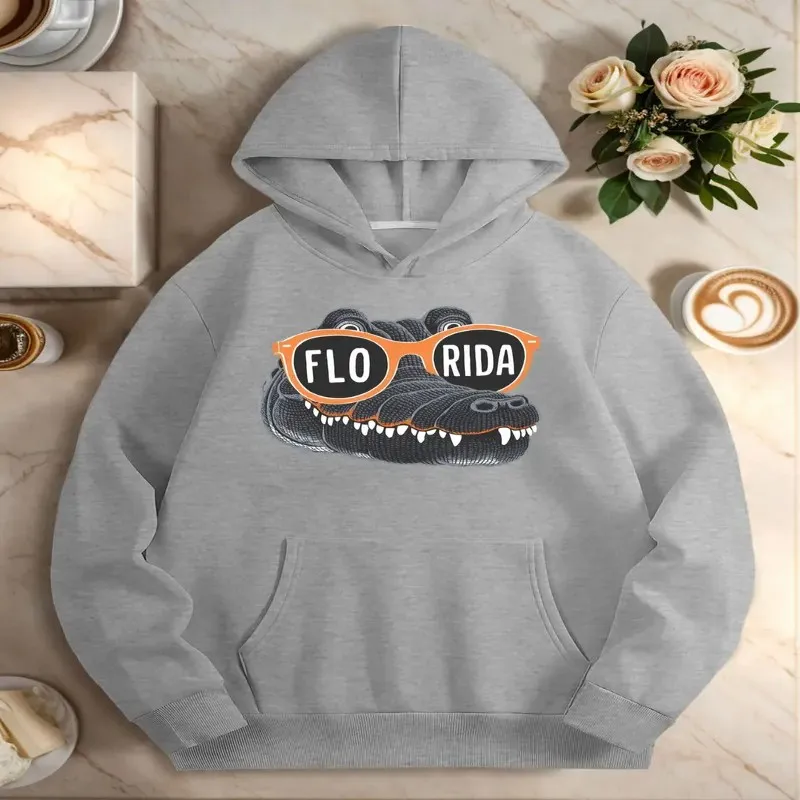 

Зимне-осенняя одежда, женский свитшот больших размеров, женские очки большого размера, очки Флорида, графический дизайн, топ с круглым вырезом, уличный стиль