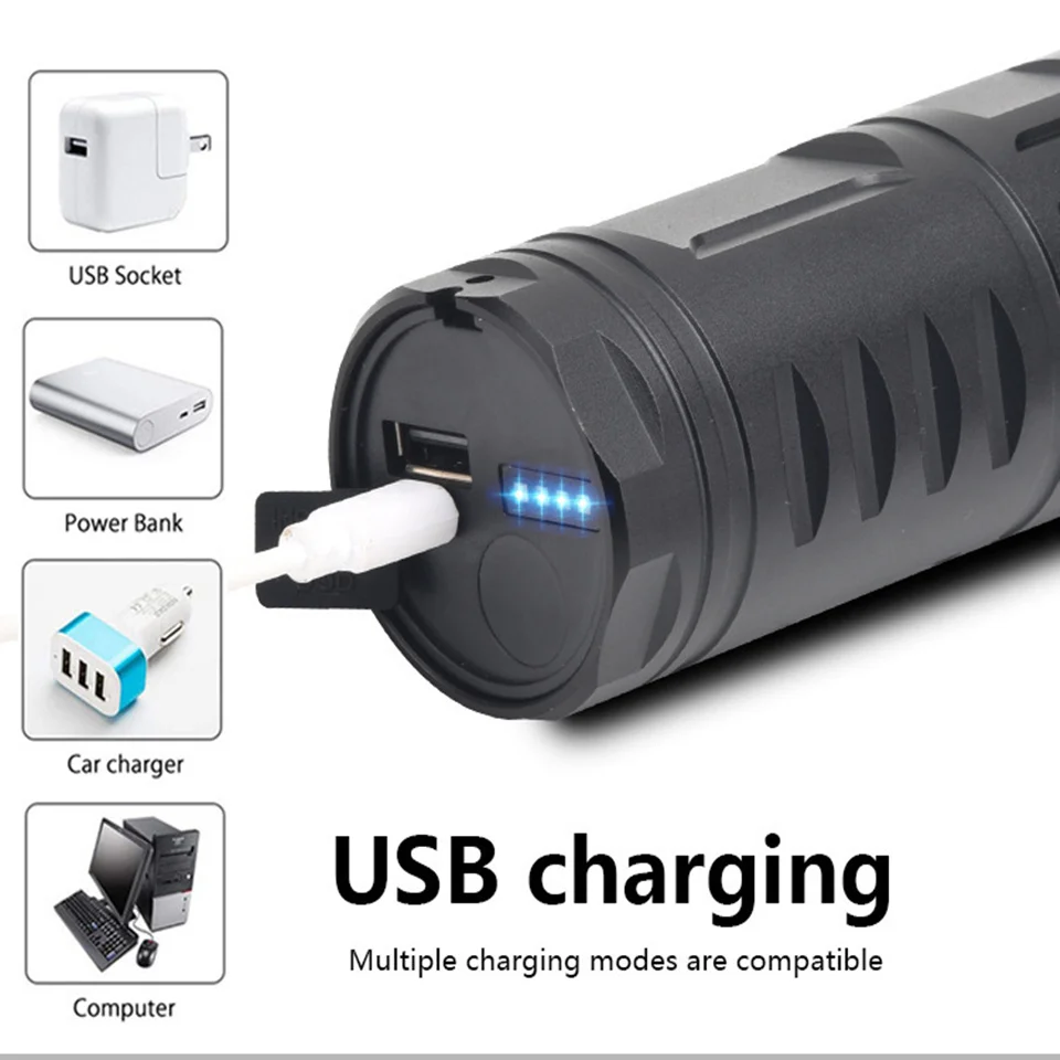 Portable Strong Light Spotlight Long Range LED Flashlight Charging High Power Torch Built-in 3*18650 Lithium Batteries