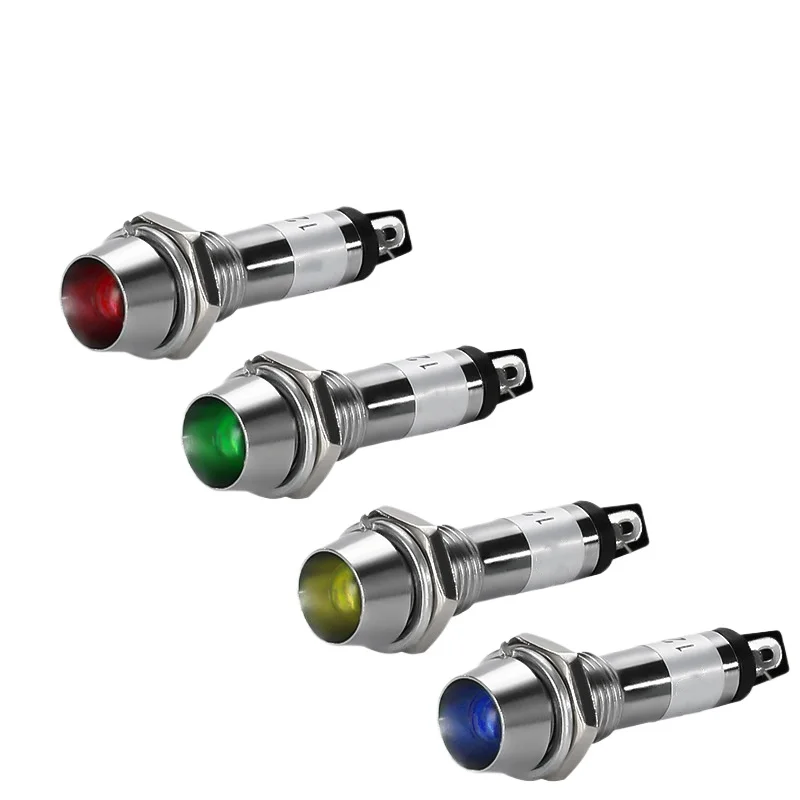 1/5/10 Stück 8MM Kleine Metall-LED-Arbeitsleuchte XD8-1 Runde Kupferleuchte Rot Grün Gelb 12V 24V 220V