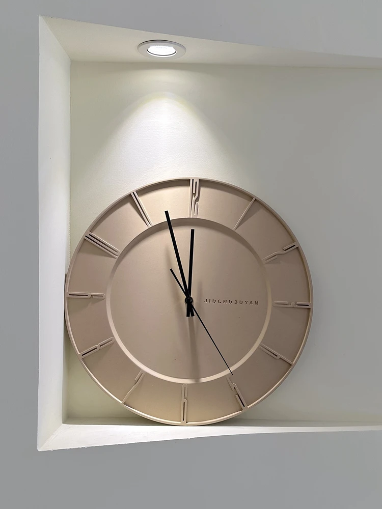 Silent wall clock for a long time, Nordic modern simple living room study free punching light luxury decorative cement clock