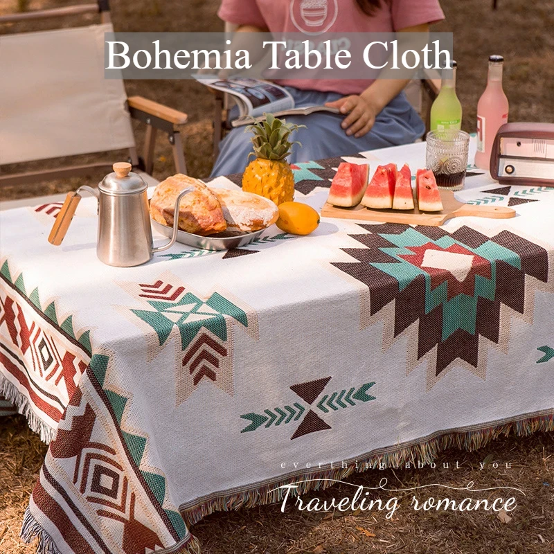 Umweltfreundliche Boho-Decke aus Baumwollmischung, Blumenteppiche, Campingmatte, Picknickdecke, Strandteppich mit Quasten