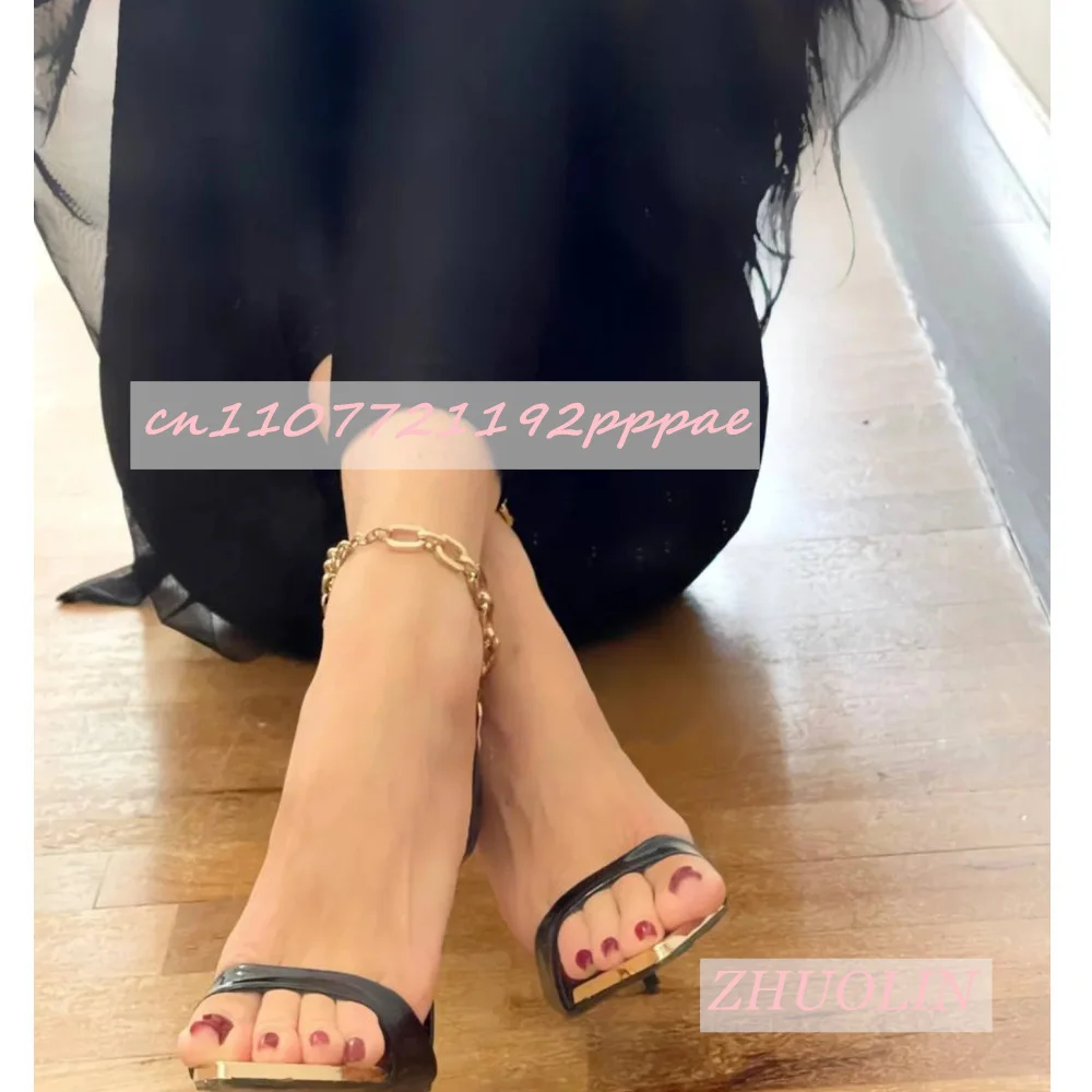 Women'S Metal Pointed Black High Heels Summer Ankle Metal Chain Back Strap Sandals Nightclub Party Women'S Shoes Zapatos Mujer view 4