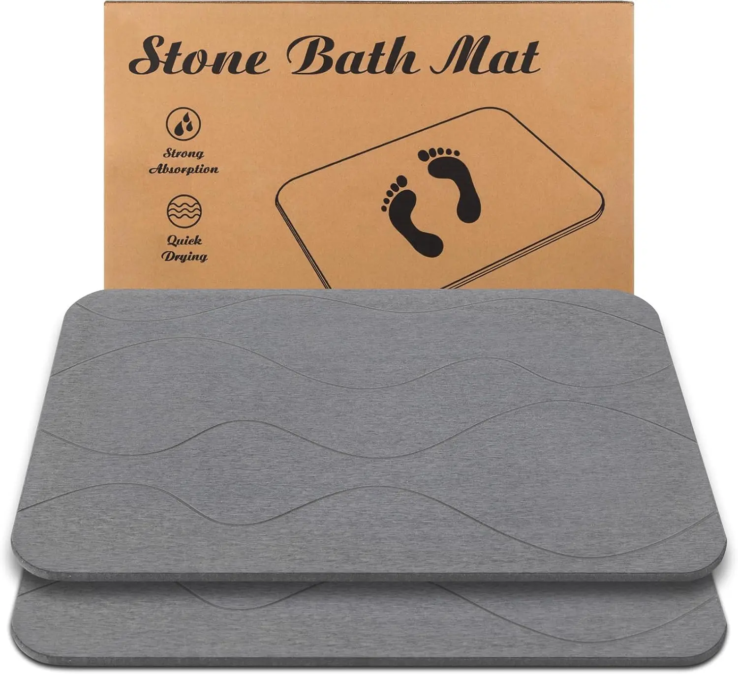 

Stone Bath Mat, Diatomaceous Earth Shower Mat, Non-Slip Super Absorbent Quick Drying Bathroom Floor Mat, 2Pack,Grey, Pat