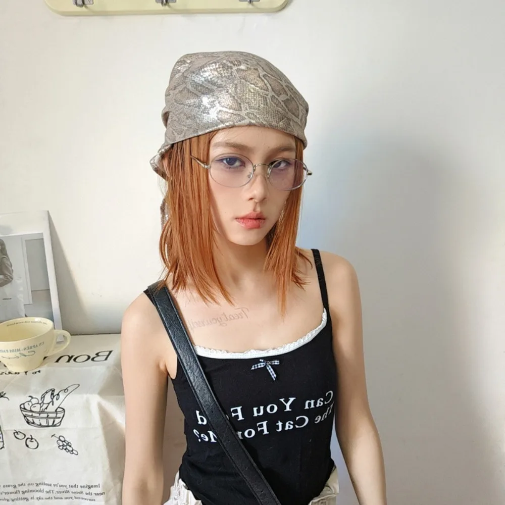 Fashion Y2K Snake Print Hair Scarf Soft Hip Hop Serpentine Hair Band Square Turban Snake Punk Bandana Girls