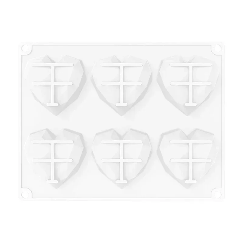 Cross-border Silicone Single Heart-shaped 6-8-diamond Love Cake Mold Baking Diy Mousse Chocolate Mold