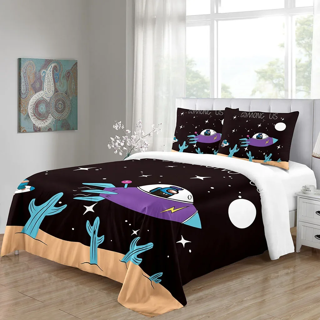 Cartoon planet spaceship plane Galactic System Kids Childern Soft Duvet Cover Set 3pcs Bedding Set Quilt Cover 2 PillowcaseH