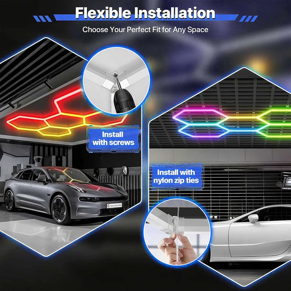 Luz LED hexagonal de panal RGB colorida para garaje, control remoto móvil adecuado para salas de deportes electrónicos, salas de baile, bares y gimnasios