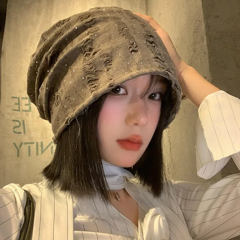 

Baggy Knitted Beanie Punk Ripped Design Slouchy Hip Hop Hat for Women Men Streetwear Winter Warm Pullover