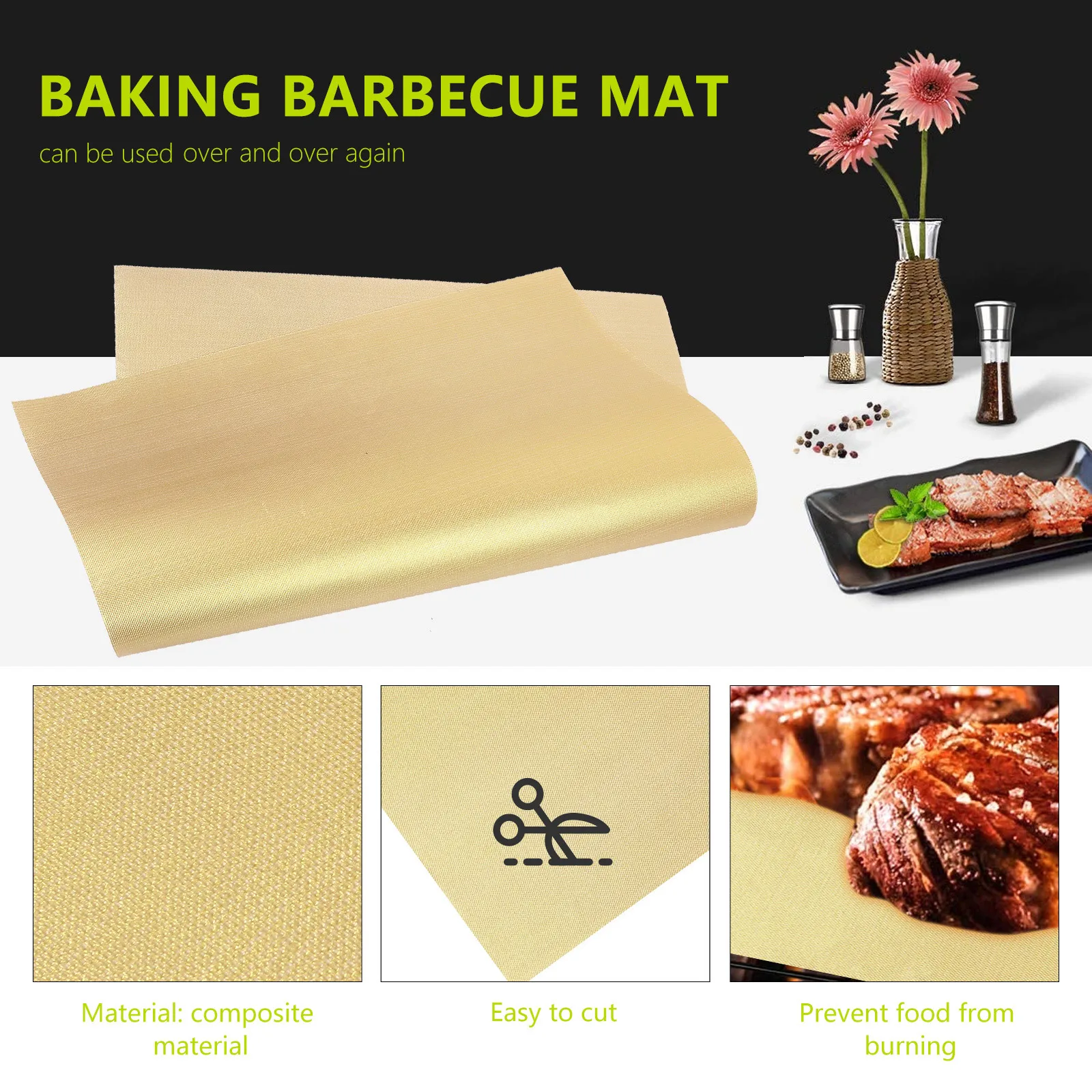 

5 Pcs Grilling Mat Set Reusable Baking BBQ Tray Liner Heat Resistant Non Stick Cooking Oven Safe Easy Clean