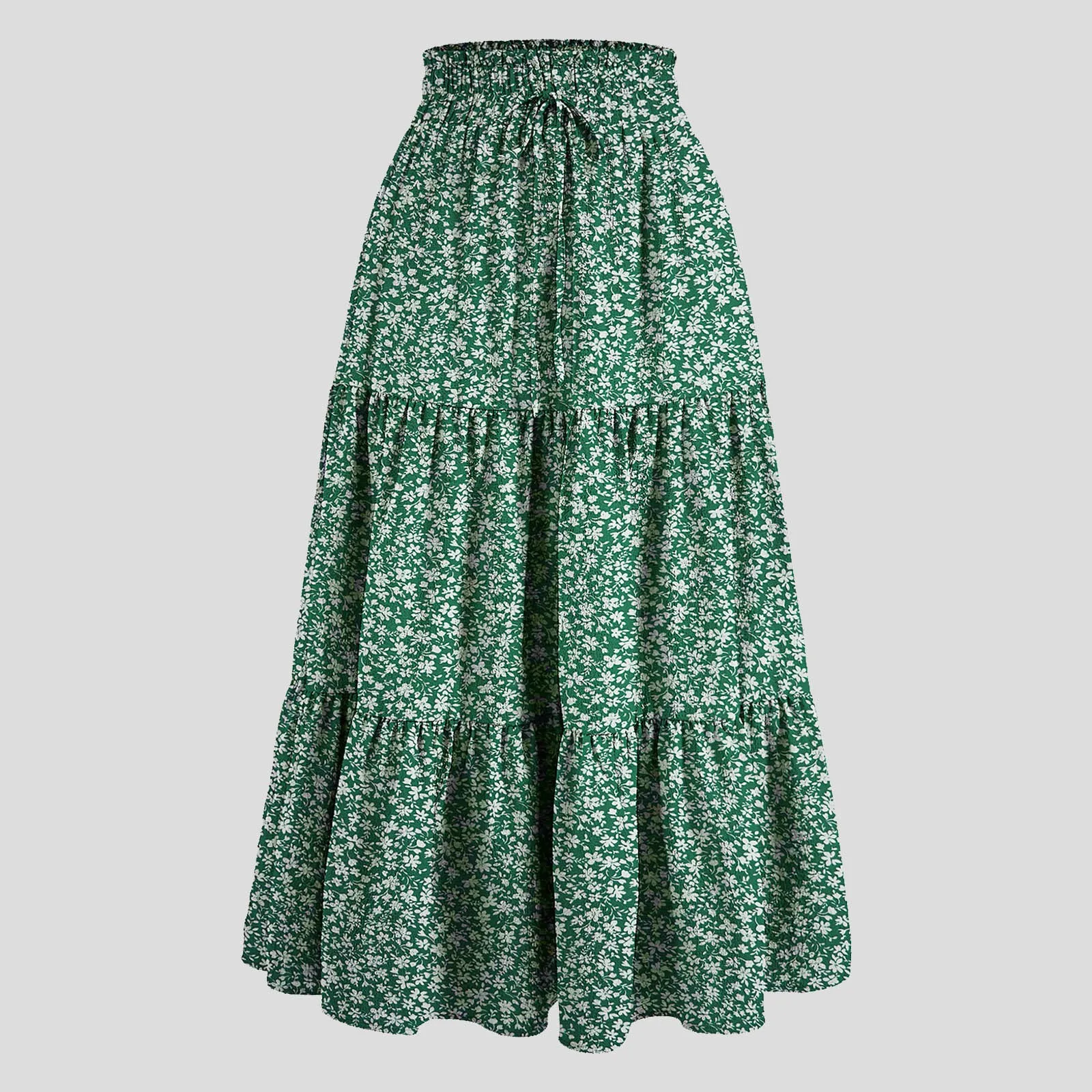 Women'S Boho Vintage Floral Print Maxi Skirt Elastic High Waist Pleated Flowy A Line Long Skirts Toddler Fall 2024 Falda Short