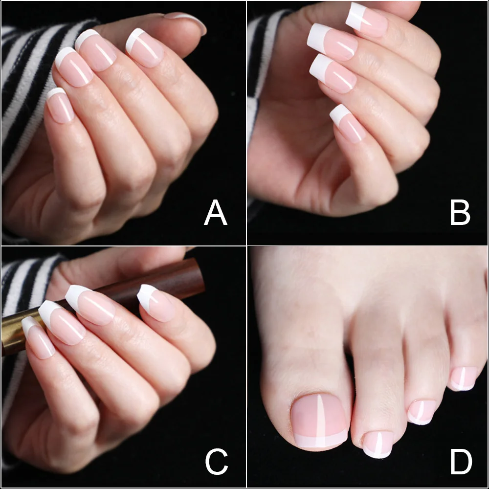 10 Sets Per Lot Nude French Acrylic Nails Round Short /Square Sweet Candy Fake Nails Laidy Finger Decoration Daily Wear 240pcs