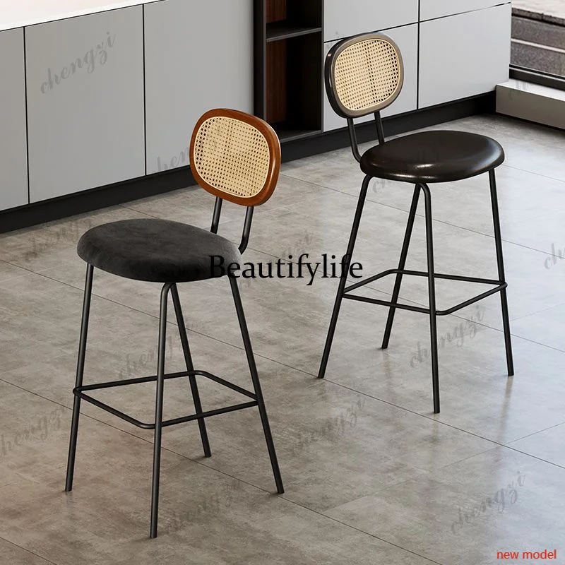 

Design Back Kitchen Bar Stools Minimalist Modern High Dining Bar Stools Counter Nordic Rattan Sillas De Comedor Home FurnitureF1