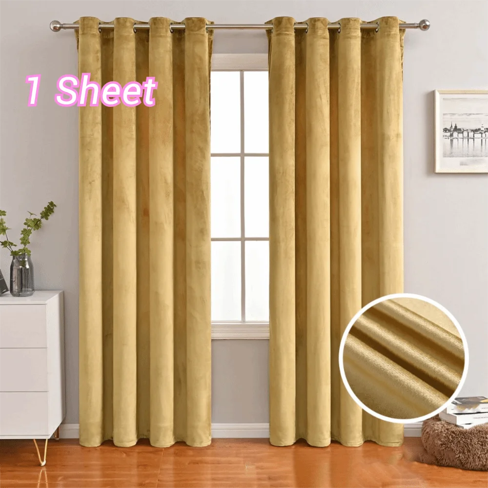 Light-blocking Velvet Curtain Soft Texture Touch Solid Color Window Drape Through-rod No Drilling Blackout Curtains Bedroom