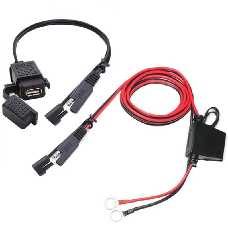 DIY SAE to USB Cable Adapter Waterproof USB Charger Quick 2.1A Port with Inline Fuse for Motorcycle Cellphone Tablet GPS