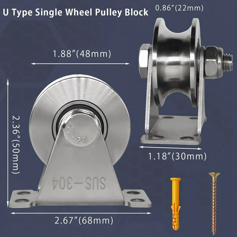 

U Groove Pulley, Stainless Steel Blocks 2 Pack Super Silence Rotation Groove Wheel Pulley,for DIY Gym Equipment Handling-A21I